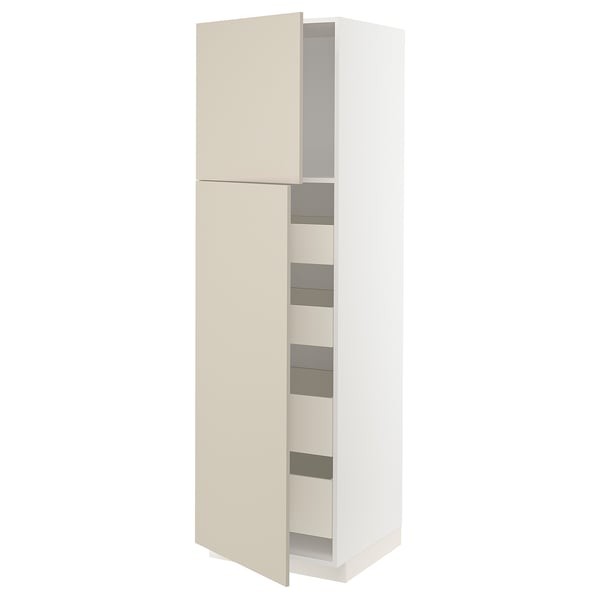 METOD / MAXIMERA - METOD / MAXIMERA Hi cab w 2 doors/4 drawers, white/Havstorp beige, 60x60x200 cm