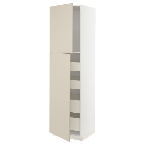 METOD / MAXIMERA - Hi cab w 2 doors/4 drawers, white/Havstorp beige