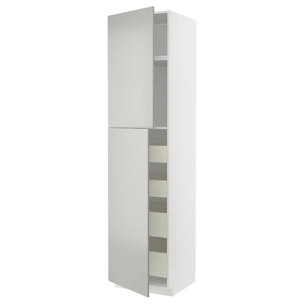 METOD / MAXIMERA - Hi cab w 2 doors/4 drawers, white/Havstorp light grey, 60x60x240 cm