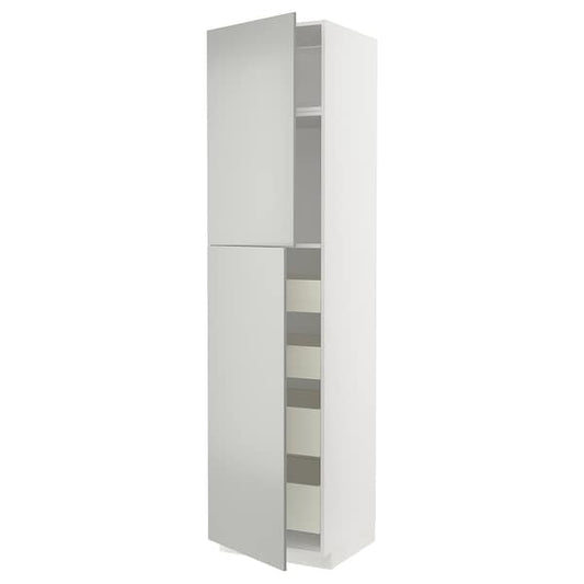 Ikea METOD / MAXIMERA - Hi cab w 2 doors/4 drawers, white/Havstorp light grey, 60x60x240 cm