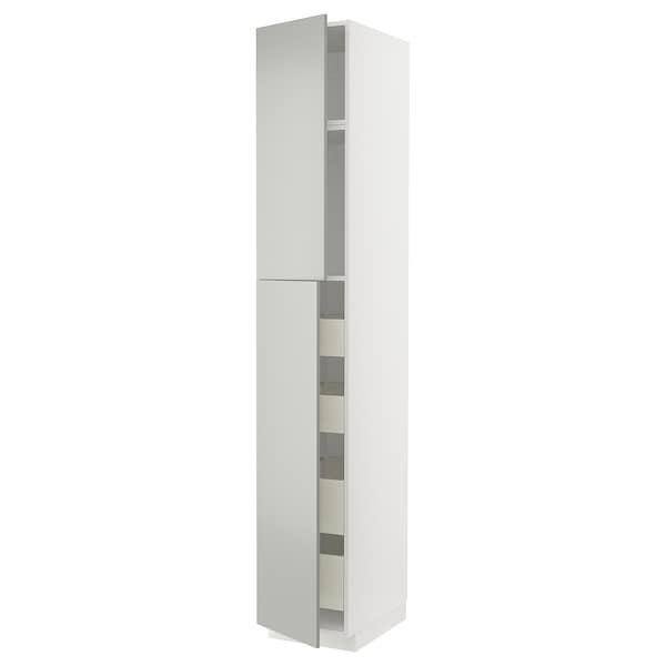 METOD / MAXIMERA - Tall cabinet with 2 doors/4 drawers, white/Havstorp light grey,40x60x240 cm