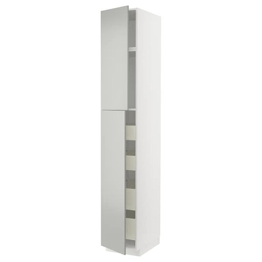 Ikea METOD / MAXIMERA - Hi cab w 2 doors/4 drawers, white/Havstorp light grey, 40x60x240 cm