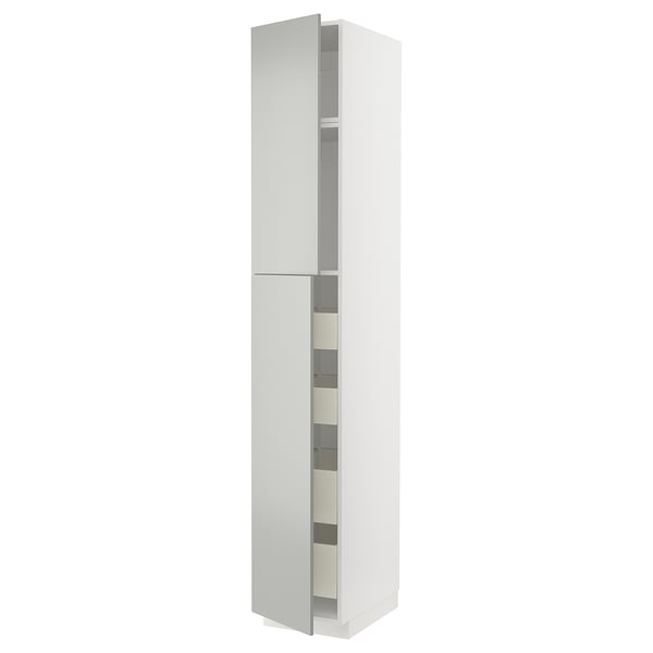 METOD / MAXIMERA hi cab w 2 doors/4 drawers, white/Havstorp light grey, 40x60x240 cm