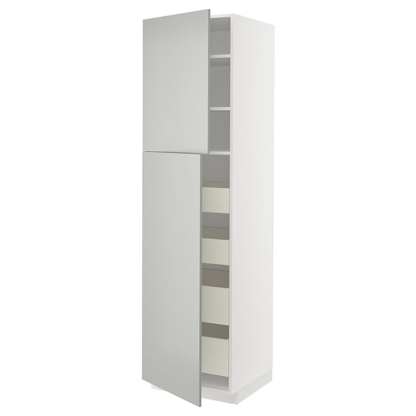 METOD / MAXIMERA - METOD / MAXIMERA Hi cab w 2 doors/4 drawers, white/Havstorp light grey, 60x60x220 cm