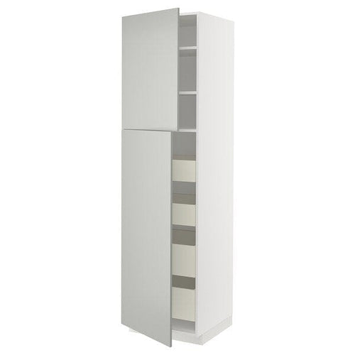 METOD / MAXIMERA hi cab w 2 doors/4 drawers, white/Havstorp light grey, 60x60x220 cm