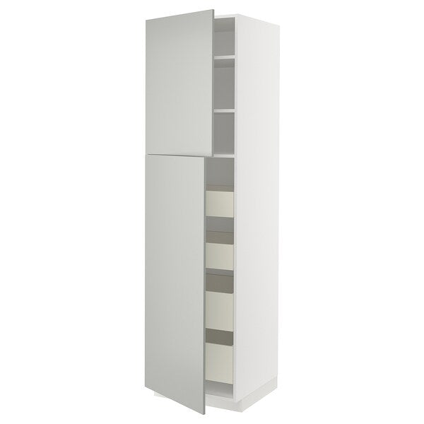 METOD / MAXIMERA - Hi cab w 2 doors/4 drawers, white/Havstorp light grey, 60x60x220 cm