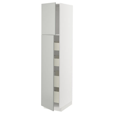 METOD / MAXIMERA - Tall cabinet with 2 doors/4 drawers, white/Havstorp light grey,40x60x200 cm