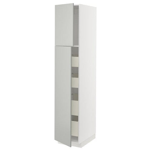 METOD / MAXIMERA hi cab w 2 doors/4 drawers, white/Havstorp light grey, 40x60x200 cm