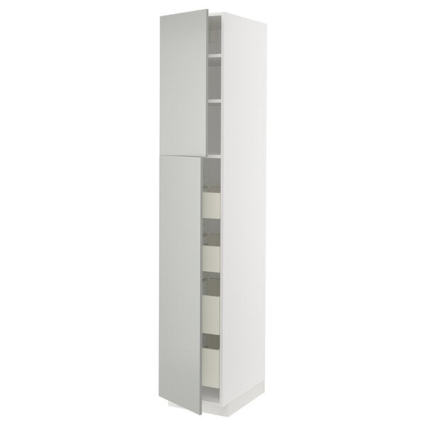 METOD / MAXIMERA - Hi cab w 2 doors/4 drawers, white/Havstorp light grey, 40x60x220 cm