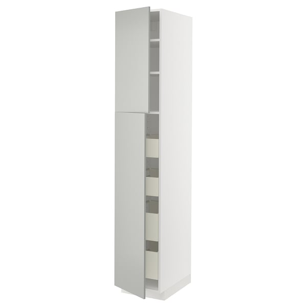 METOD / MAXIMERA hi cab w 2 doors/4 drawers, white/Havstorp light grey, 40x60x220 cm
