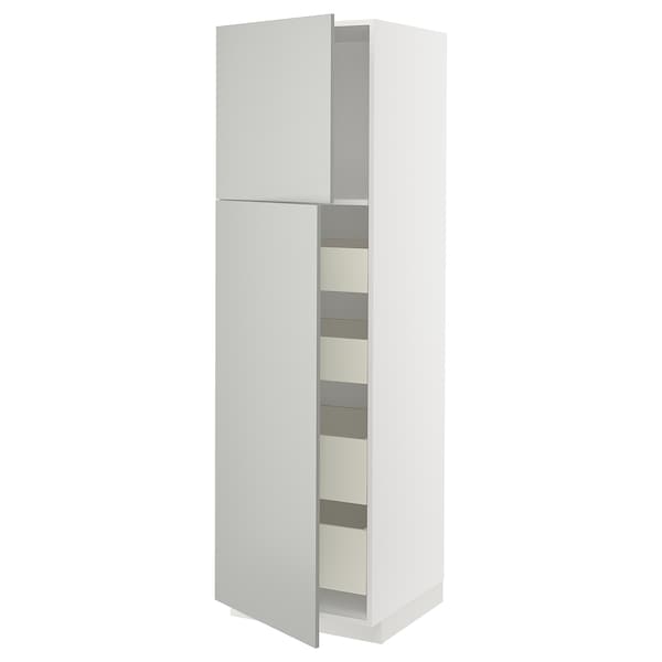 METOD / MAXIMERA - Hi cab w 2 doors/4 drawers, white/Havstorp light grey, 60x60x200 cm