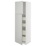 METOD / MAXIMERA hi cab w 2 doors/4 drawers, white/Havstorp light grey, 60x60x200 cm
