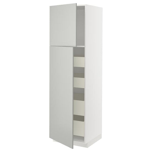 Ikea METOD / MAXIMERA - Hi cab w 2 doors/4 drawers, white/Havstorp light grey, 60x60x200 cm