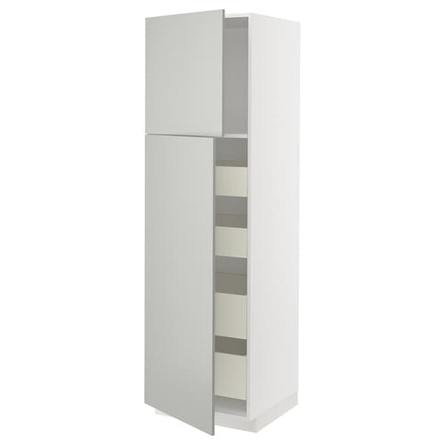 METOD / MAXIMERA hi cab w 2 doors/4 drawers, white/Havstorp light grey, 60x60x200 cm
