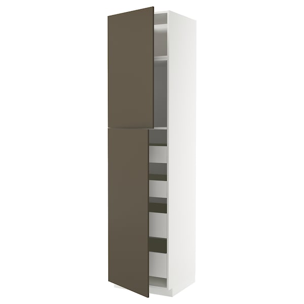 METOD / MAXIMERA - Tall cabinet with 2 doors/4 drawers, white/Havstorp brown-beige,60x60x240 cm