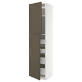 METOD / MAXIMERA hi cab w 2 doors/4 drawers, white/Havstorp brown-beige, 60x60x240 cm