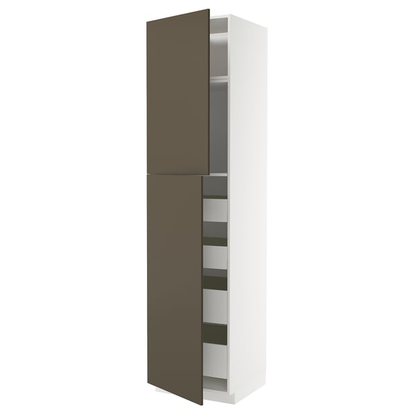 METOD / MAXIMERA hi cab w 2 doors/4 drawers, white/Havstorp brown-beige, 60x60x240 cm