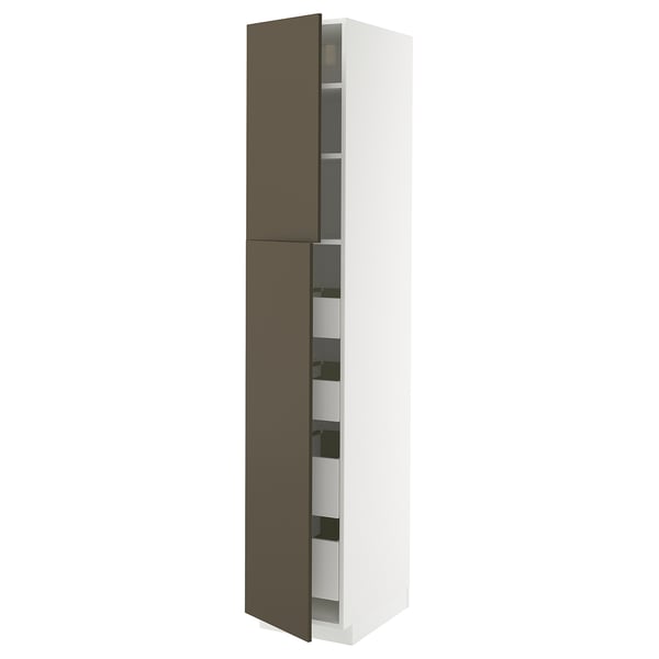 METOD / MAXIMERA - METOD / MAXIMERA Hi cab w 2 doors/4 drawers, white/Havstorp brown-beige, 40x60x220 cm