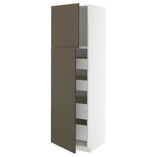 Ikea METOD / MAXIMERA - Hi cab w 2 doors/4 drawers, white/Havstorp brown-beige, 60x60x200 cm