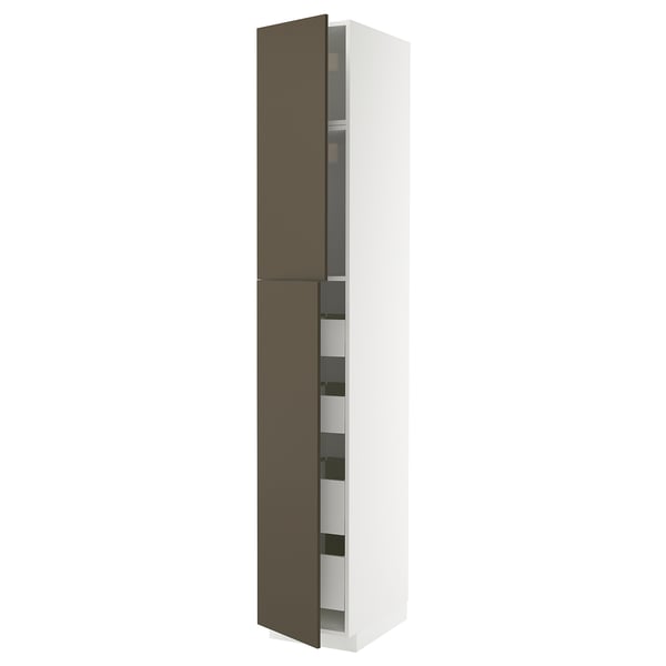 METOD / MAXIMERA hi cab w 2 doors/4 drawers, white/Havstorp brown-beige, 40x60x240 cm