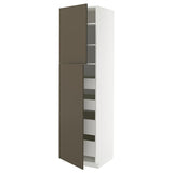METOD / MAXIMERA hi cab w 2 doors/4 drawers, white/Havstorp brown-beige, 60x60x220 cm