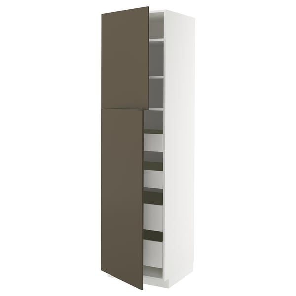 METOD / MAXIMERA hi cab w 2 doors/4 drawers, white/Havstorp brown-beige, 60x60x220 cm
