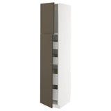METOD / MAXIMERA hi cab w 2 doors/4 drawers, white/Havstorp brown-beige, 40x60x200 cm
