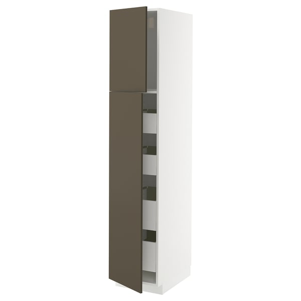 METOD / MAXIMERA - METOD / MAXIMERA Hi cab w 2 doors/4 drawers, white/Havstorp brown-beige, 40x60x200 cm