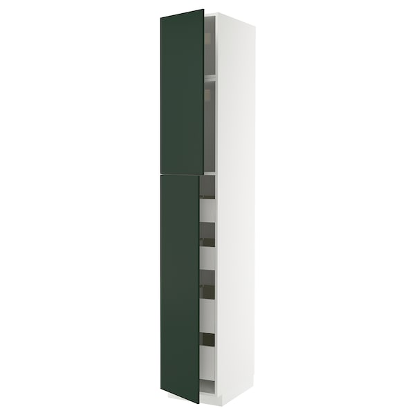 METOD / MAXIMERA - Tall cabinet with 2 doors/4 drawers, white/Havstorp deep green,40x60x240 cm
