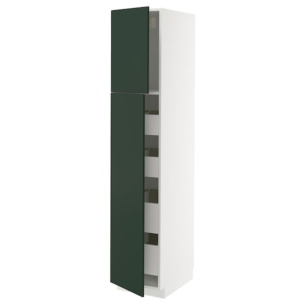 METOD / MAXIMERA - Tall cabinet with 2 doors/4 drawers, white/Havstorp deep green,40x60x200 cm