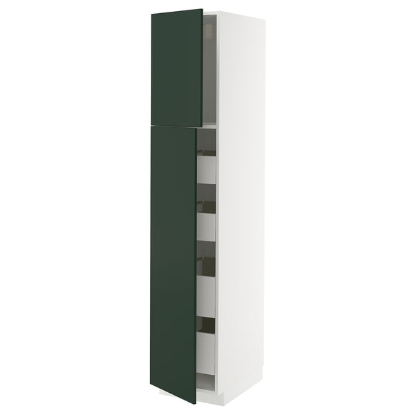 METOD / MAXIMERA - METOD / MAXIMERA Hi cab w 2 doors/4 drawers, white/Havstorp deep green, 40x60x200 cm