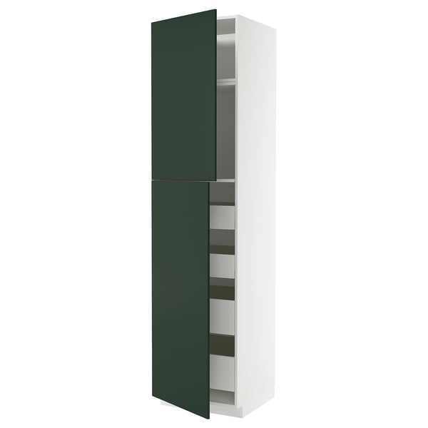 METOD / MAXIMERA - METOD / MAXIMERA Hi cab w 2 doors/4 drawers, white/Havstorp deep green, 60x60x240 cm
