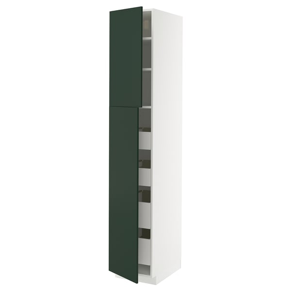METOD / MAXIMERA - METOD / MAXIMERA Hi cab w 2 doors/4 drawers, white/Havstorp deep green, 40x60x220 cm