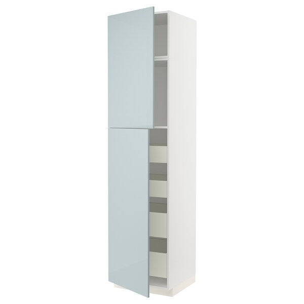 METOD / MAXIMERA - Hi cab w 2 doors/4 drawers, white/Kallarp light grey-blue, 60x60x240 cm