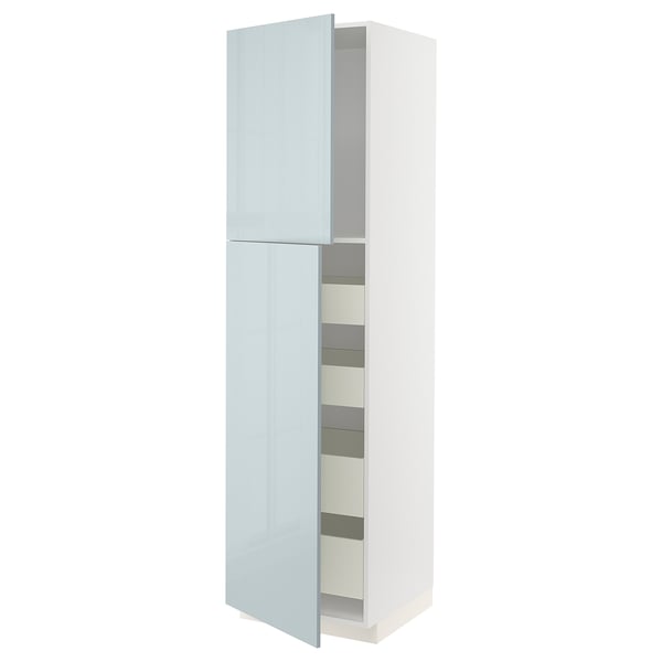METOD / MAXIMERA - METOD / MAXIMERA Hi cab w 2 doors/4 drawers, white/Kallarp light grey-blue, 60x60x220 cm