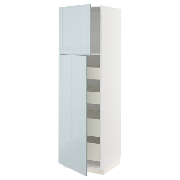 METOD / MAXIMERA - Hi cab w 2 doors/4 drawers, white/Kallarp light grey-blue , 60x60x200 cm