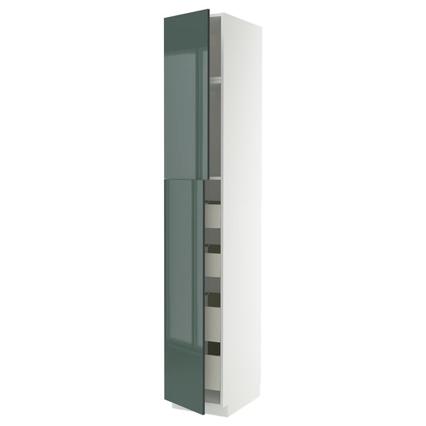 METOD / MAXIMERA hi cab w 2 doors/4 drawers, white/Kallarp high-gloss dark grey-green, 40x60x240 cm