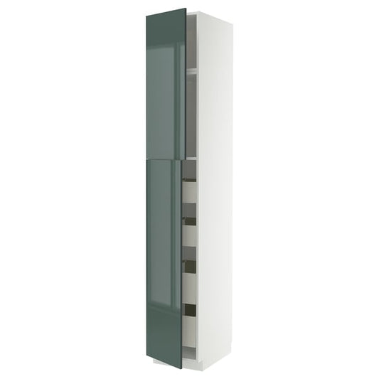 METOD / MAXIMERA hi cab w 2 doors/4 drawers, white/Kallarp high-gloss dark grey-green, 40x60x240 cm