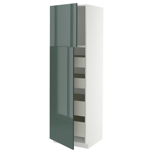 METOD / MAXIMERA hi cab w 2 doors/4 drawers, white/Kallarp high-gloss dark grey-green, 60x60x200 cm
