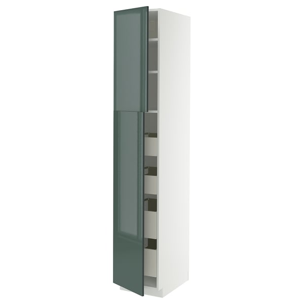 METOD / MAXIMERA hi cab w 2 doors/4 drawers, white/Kallarp high-gloss dark grey-green, 40x60x220 cm