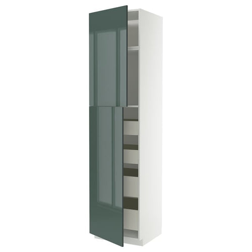 METOD / MAXIMERA hi cab w 2 doors/4 drawers, white/Kallarp high-gloss dark grey-green, 60x60x240 cm