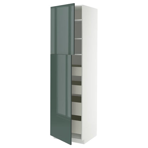 METOD / MAXIMERA hi cab w 2 doors/4 drawers, white/Kallarp high-gloss dark grey-green, 60x60x220 cm