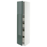 METOD / MAXIMERA hi cab w 2 doors/4 drawers, white/Kallarp high-gloss dark grey-green, 40x60x200 cm