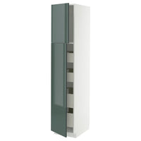 METOD / MAXIMERA hi cab w 2 doors/4 drawers, white/Kallarp high-gloss dark grey-green, 40x60x200 cm