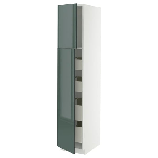 METOD / MAXIMERA hi cab w 2 doors/4 drawers, white/Kallarp high-gloss dark grey-green, 40x60x200 cm
