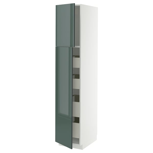 METOD / MAXIMERA hi cab w 2 doors/4 drawers, white/Kallarp high-gloss dark grey-green, 40x60x200 cm