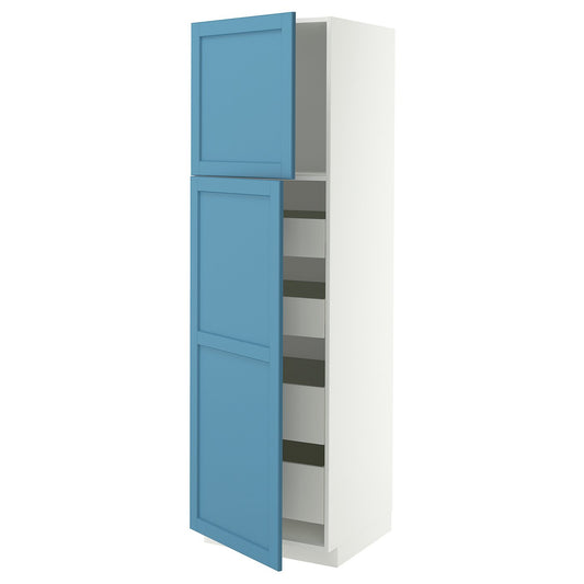 METOD / MAXIMERA hi cab w 2 doors/4 drawers, white/Lerhyttan blue, 60x60x200 cm