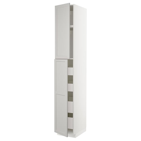 METOD / MAXIMERA hi cab w 2 doors/4 drawers, white/Lerhyttan light grey, 40x60x240 cm