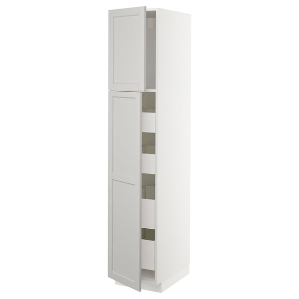 METOD / MAXIMERA - METOD / MAXIMERA Hi cab w 2 doors/4 drawers, white/Lerhyttan light grey, 40x60x200 cm