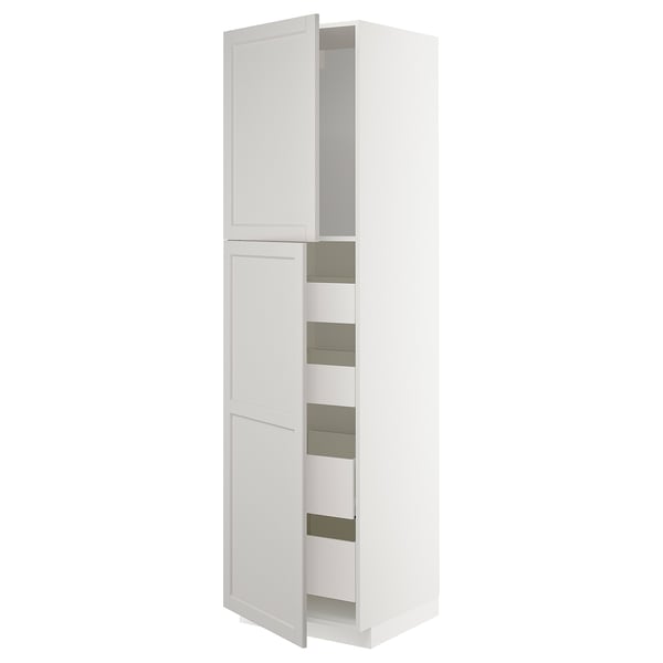 METOD / MAXIMERA hi cab w 2 doors/4 drawers, white/Lerhyttan light grey, 60x60x220 cm